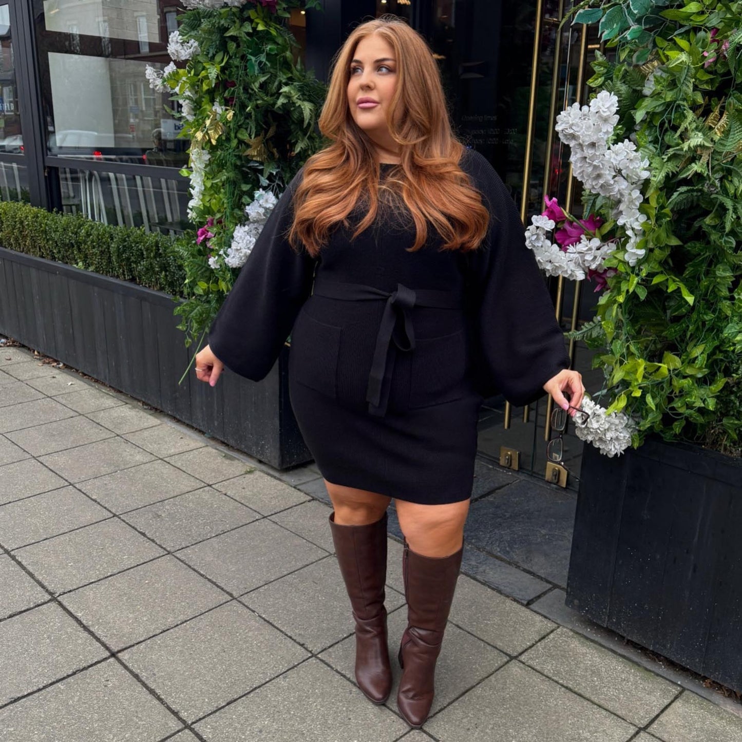 Mini Knitted Cocoon Dress - Black