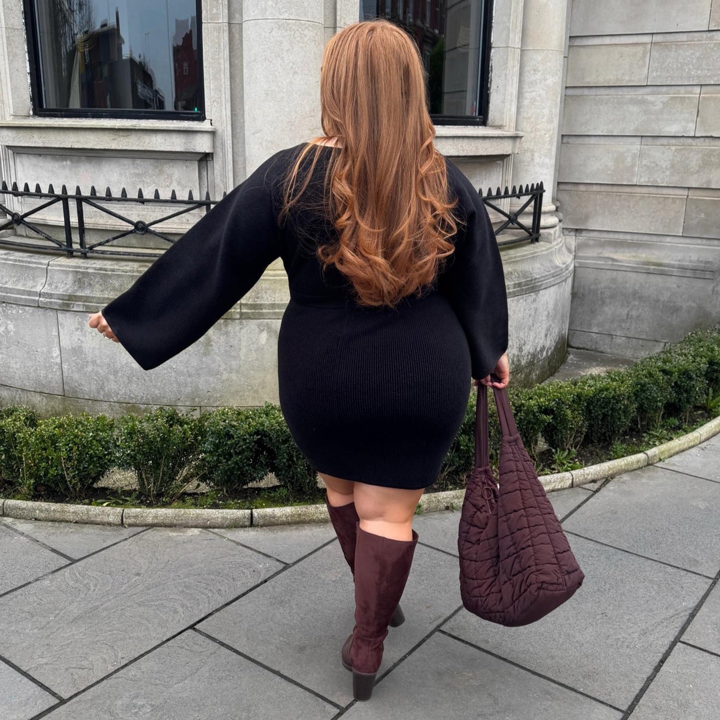 Mini Knitted Cocoon Dress - Black