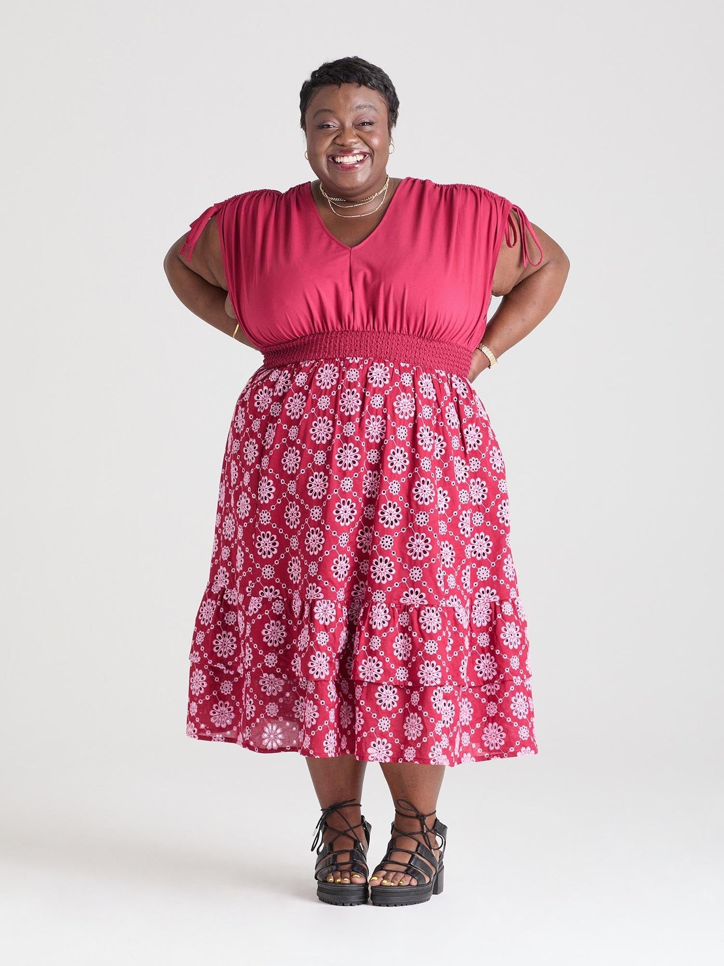 Broderie Anglaise Midi Dress - Blood Red