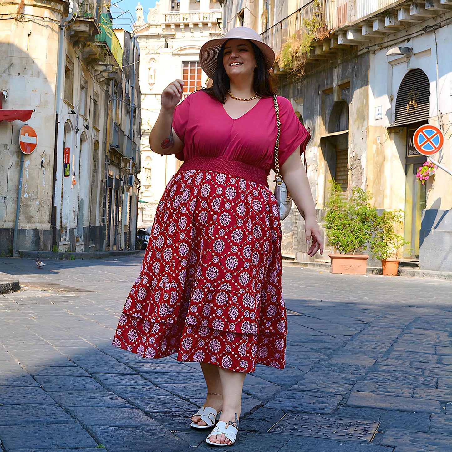 Broderie Anglaise Midi Dress - Blood Red