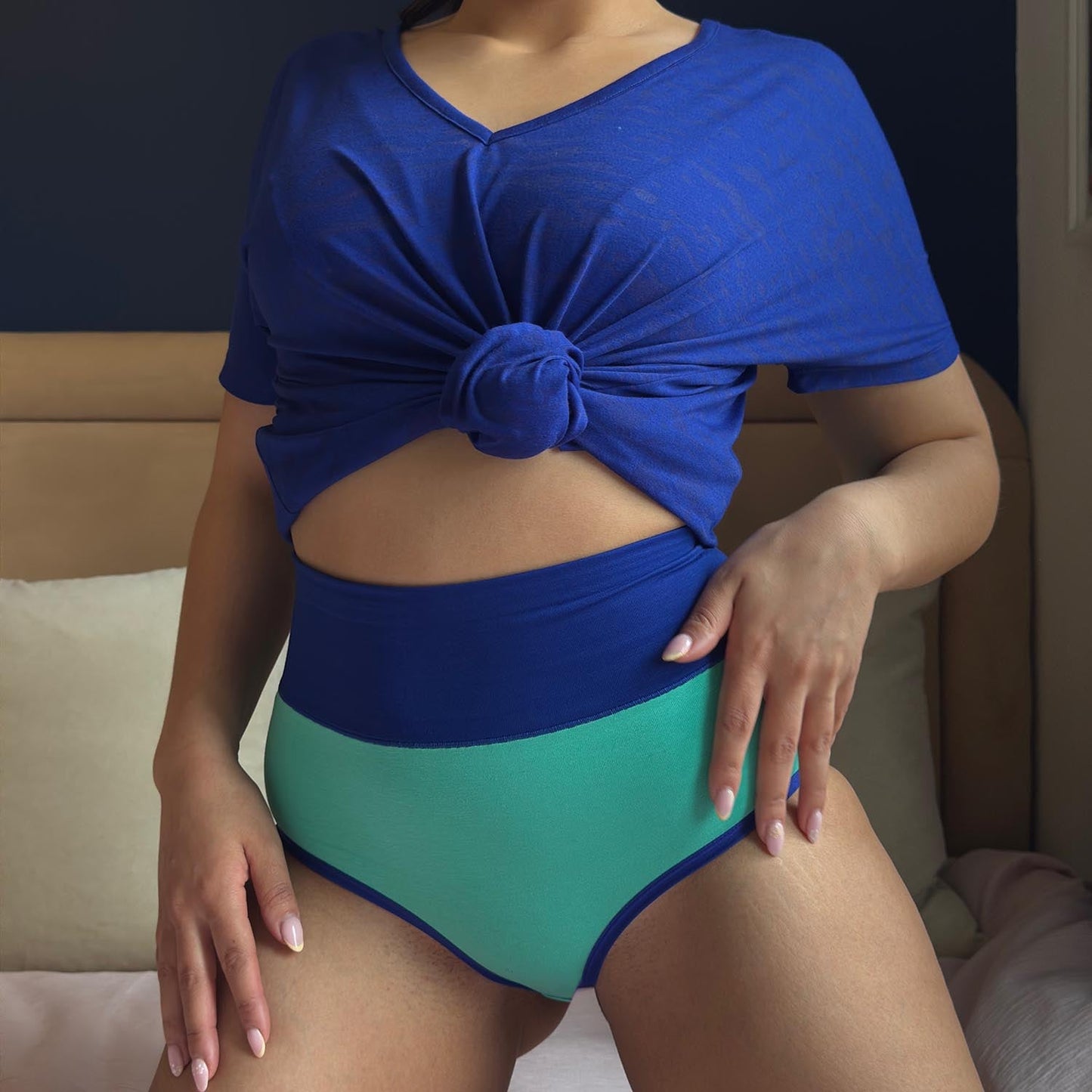 Organic Cotton Full Brief Duo Knickers - Mint & Arabesque