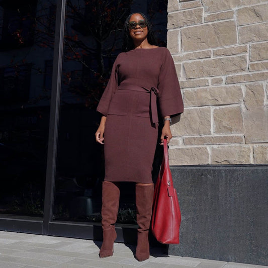 Midi Knitted Cocoon Dress - Hot Chocolate