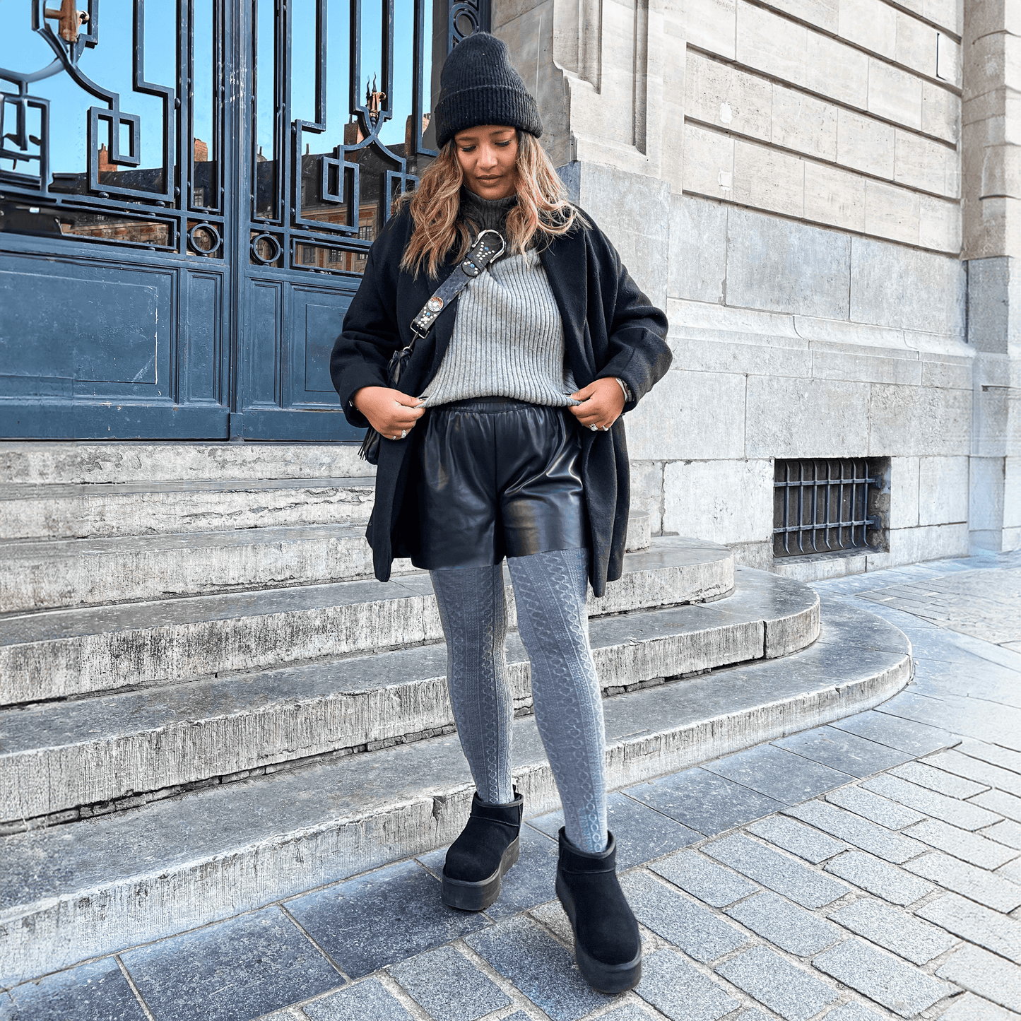 Grannies Cable Knit Wool Tights V2 - Slate