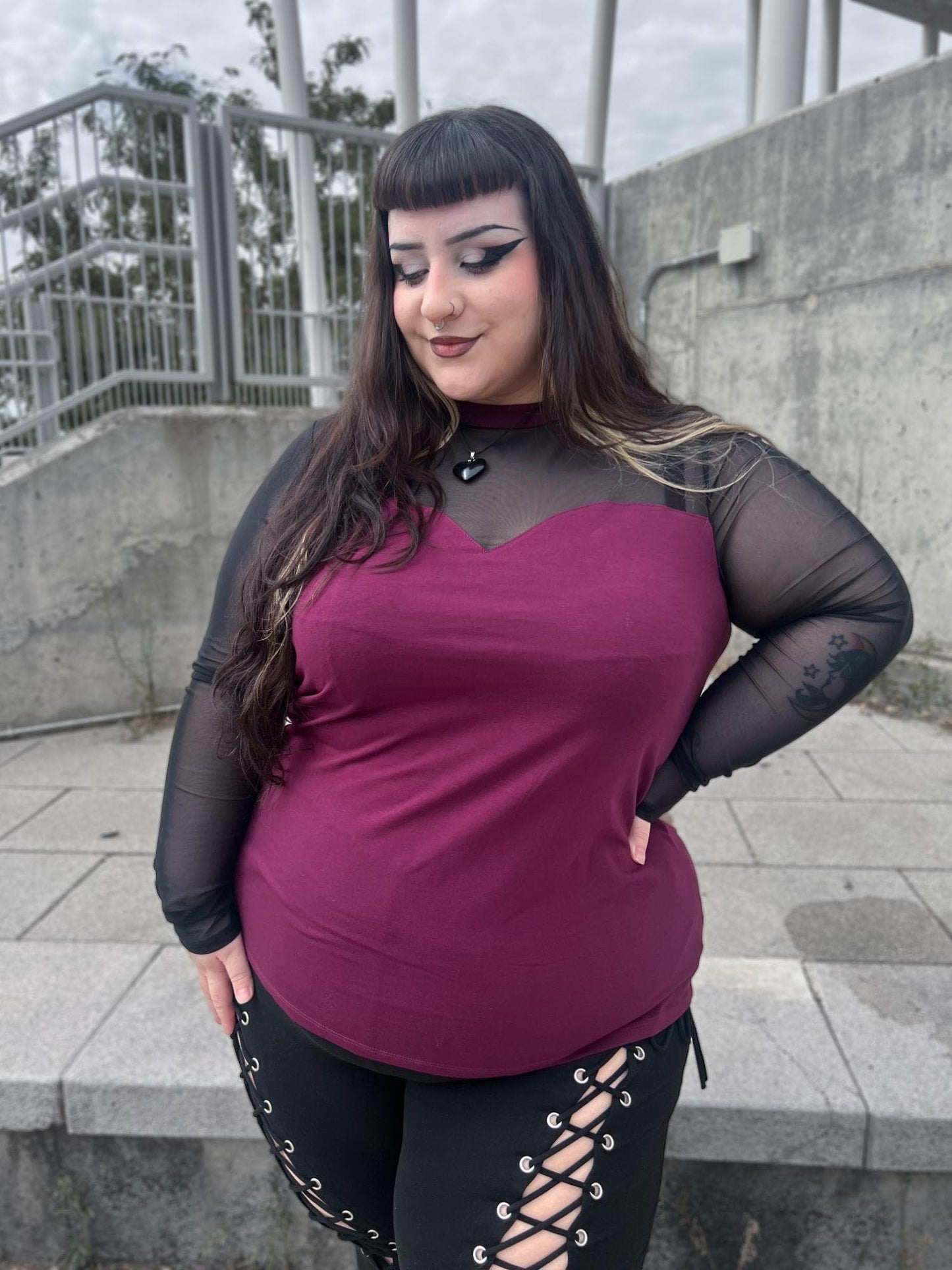 Florence Mesh Sleeve Top  - Cherry