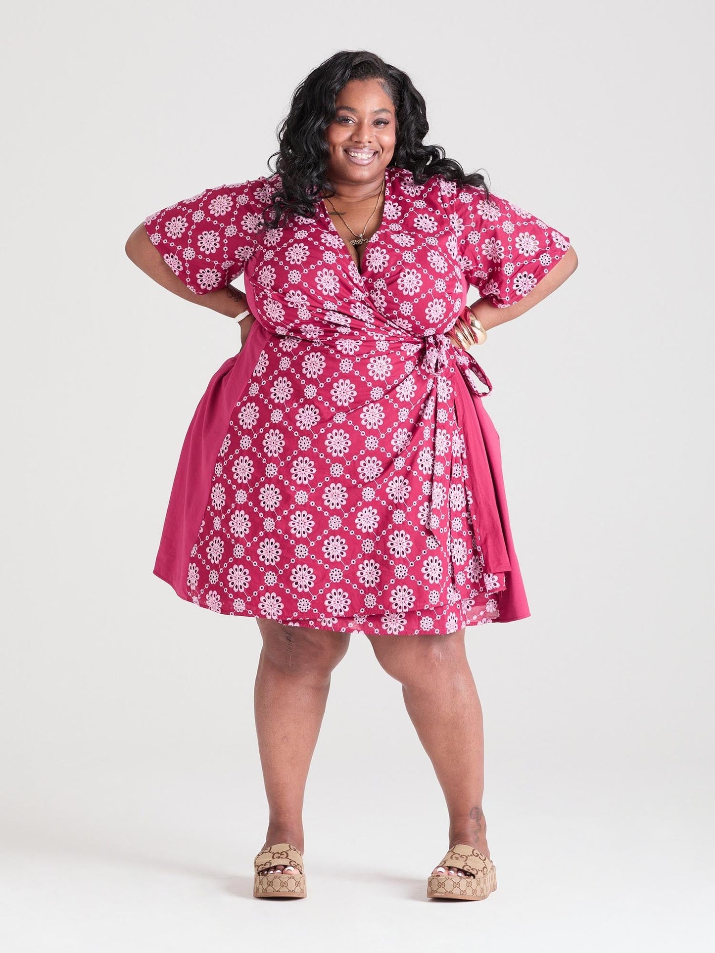 Broderie Anglaise Wrap Dress - Blood Red