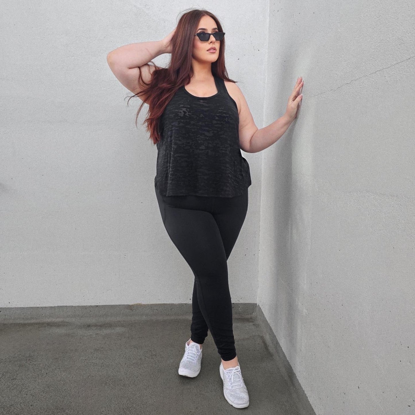 Long Buttery Leggings With Design - Black