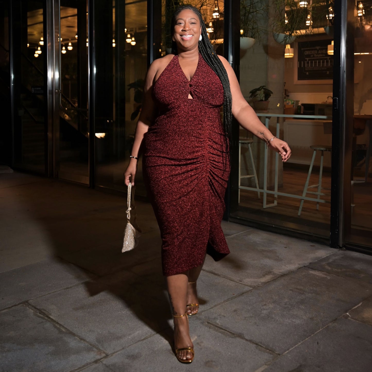 Lurex Halter Dress - Bordeaux