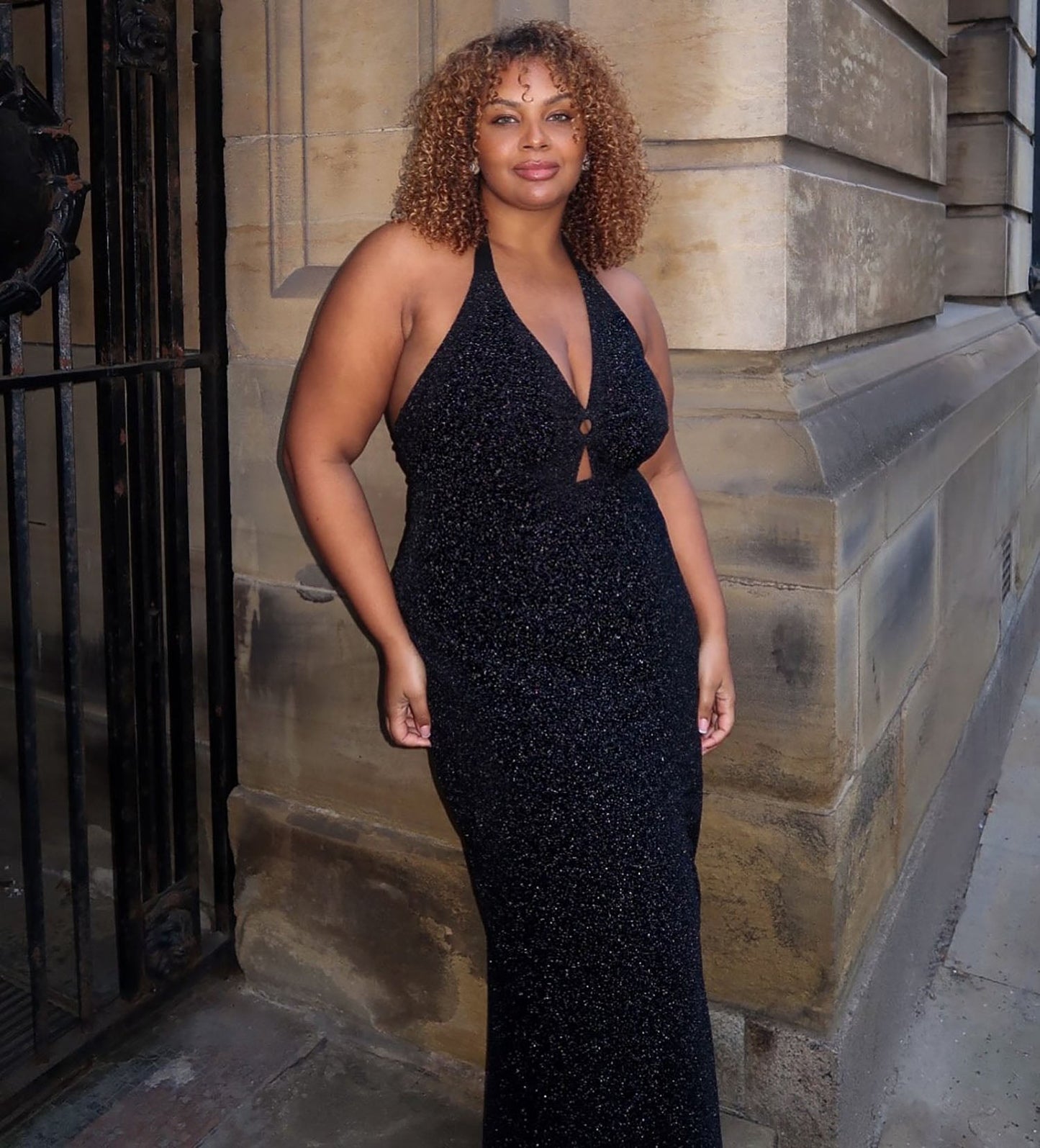 Lurex Halter Dress - Black