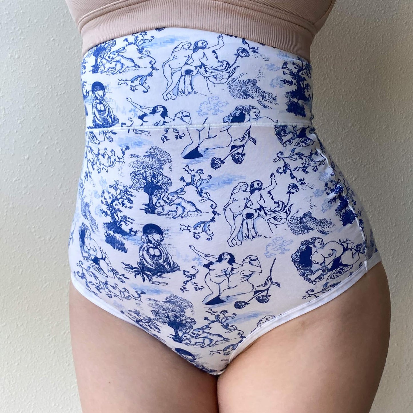 Organic Cotton Super High Waist Knickers - Passion au Jardin - L'Amour Bleu