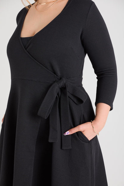 Ottoman Wrap Around Dress - Black