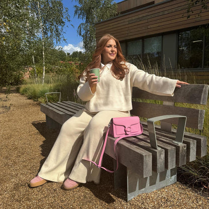 Knit Rib Wide Leg Trousers - Oatmeal