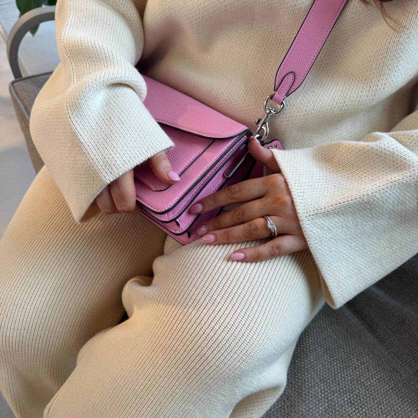 Knit Rib Wide Leg Trousers - Oatmeal