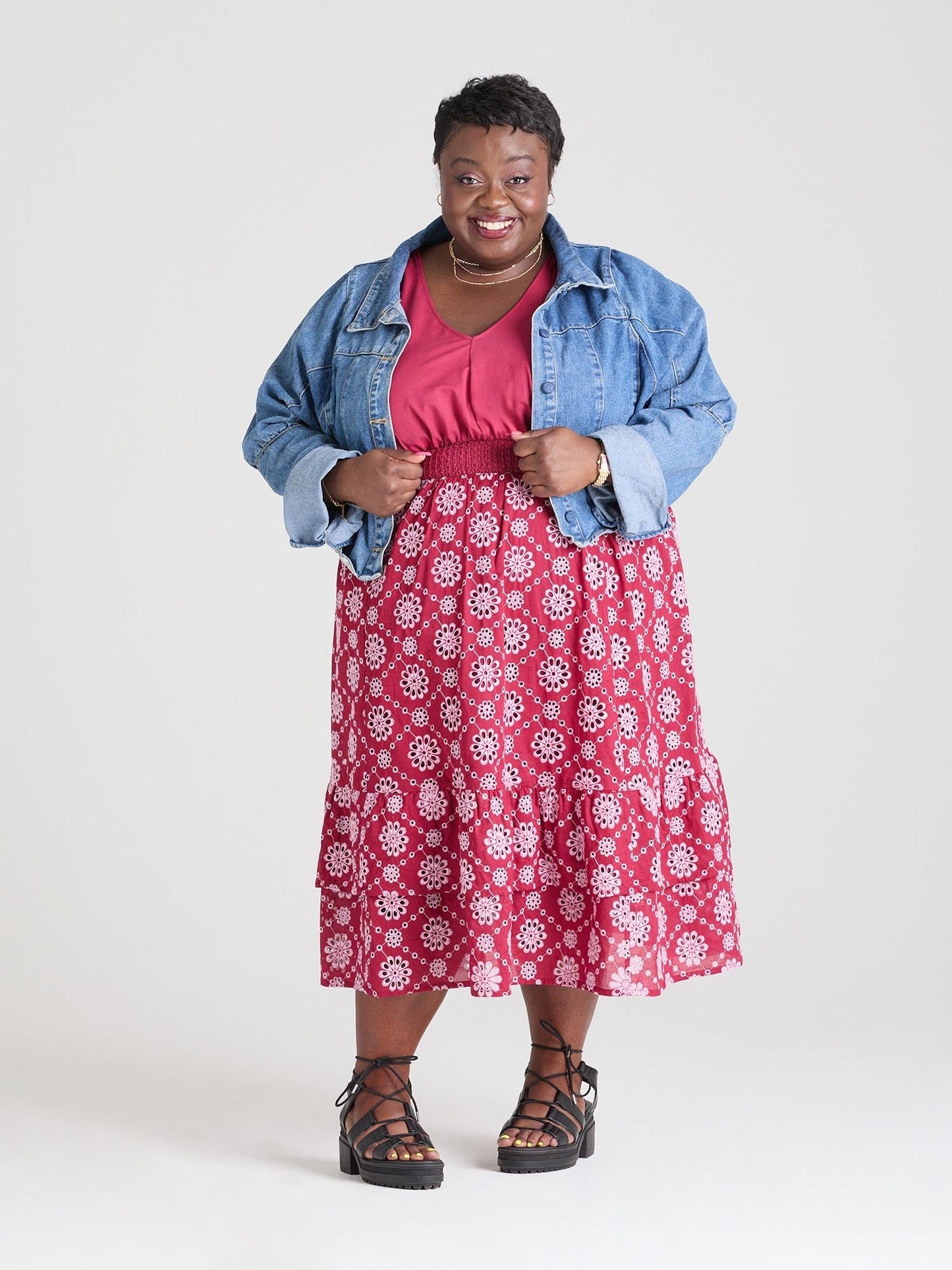 Broderie Anglaise Midi Dress - Blood Red