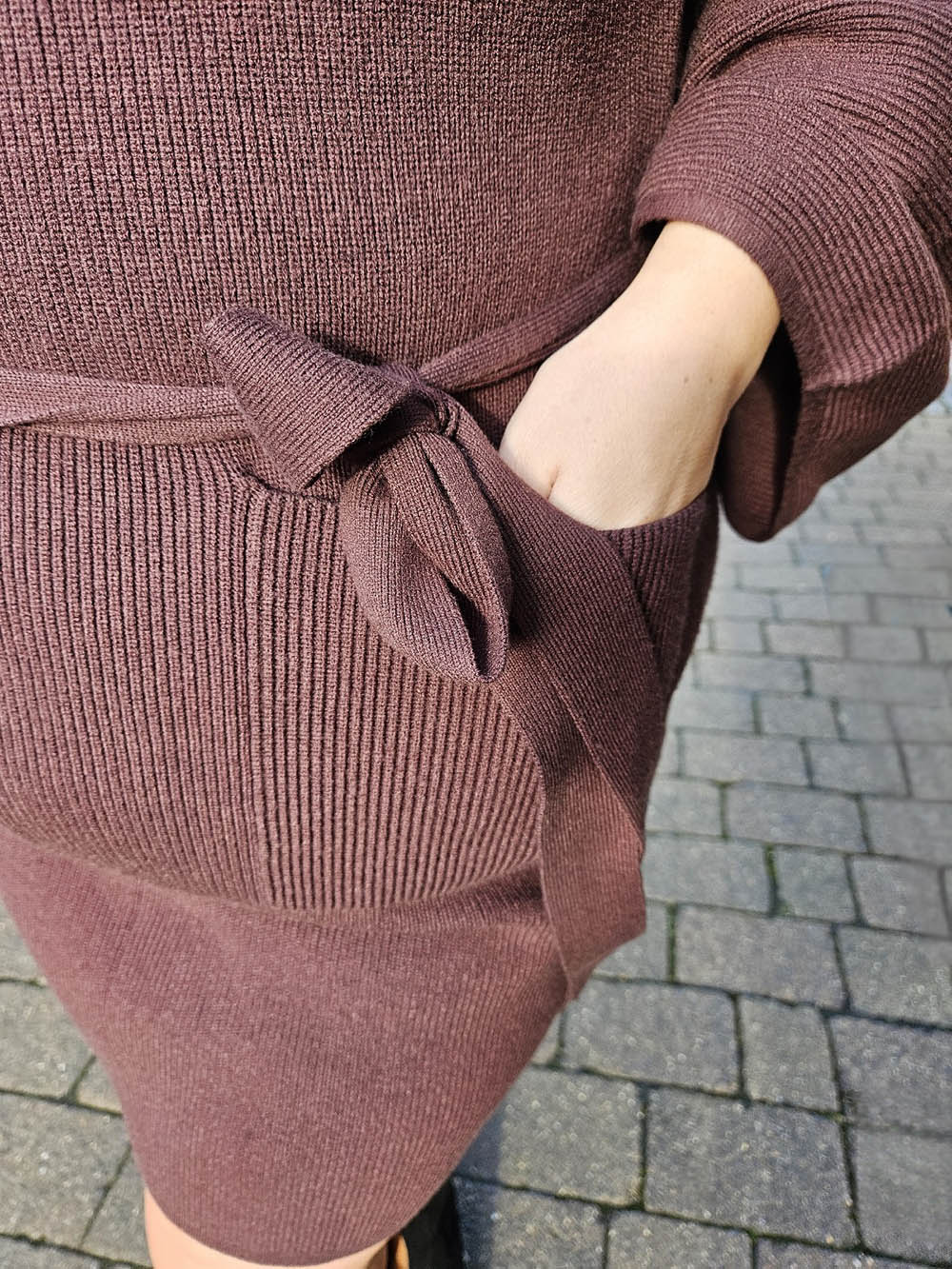 Mini Knitted Cocoon Dress - Hot Chocolate