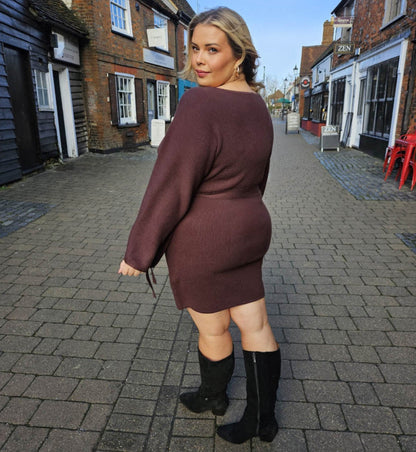 Mini Knitted Cocoon Dress - Hot Chocolate