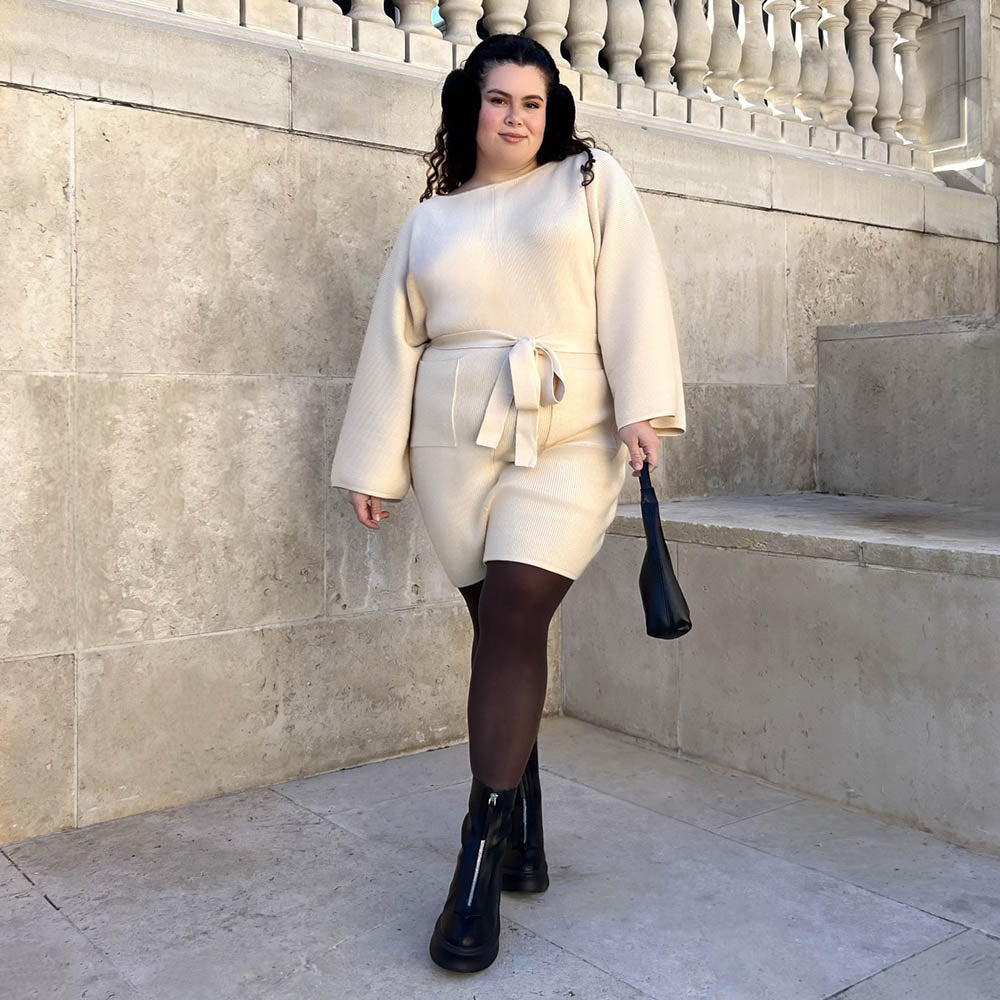 Mini Knitted Cocoon Dress - Oatmeal