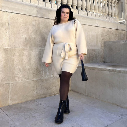 Mini Knitted Cocoon Dress - Oatmeal