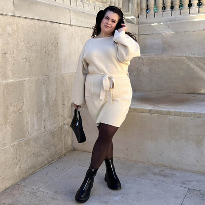 Mini Knitted Cocoon Dress - Oatmeal