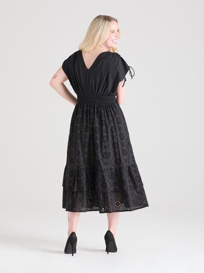 Broderie Anglaise Midi Dress - Black