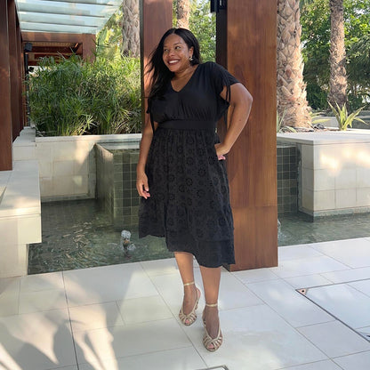 Broderie Anglaise Midi Dress - Black