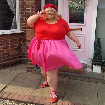 Poplin Tee Dress - Sangria/Pink Lady