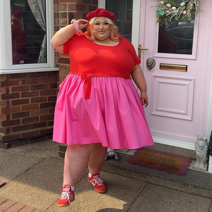 Poplin Tee Dress - Sangria/Pink Lady