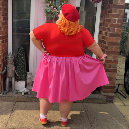 Poplin Tee Dress - Sangria/Pink Lady