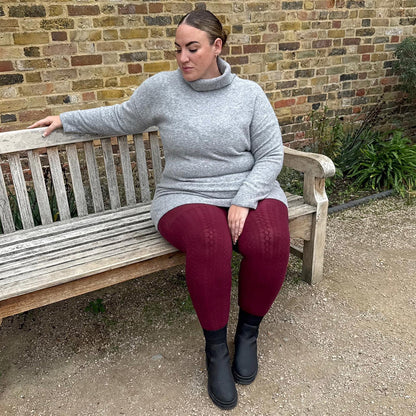 Grannies Cable Knit Wool Tights V2 - Cherry