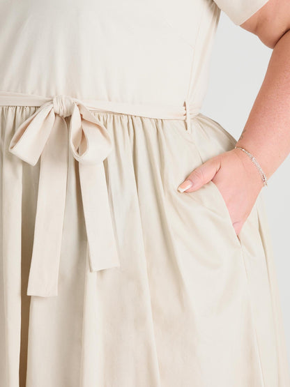 Midaxi Tee Poplin Dress - Oatmeal