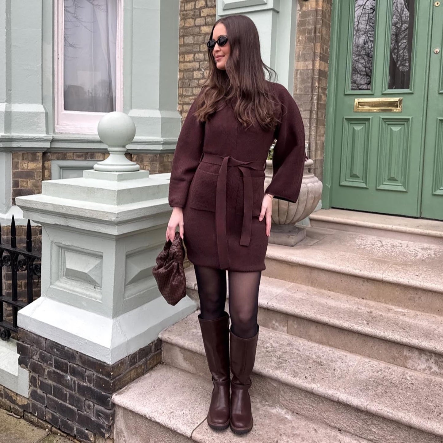 Mini Knitted Cocoon Dress - Hot Chocolate