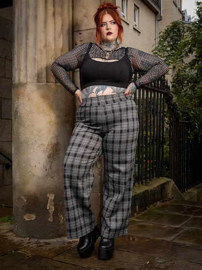 Plaid Wide-Leg Trousers - Black & Grey