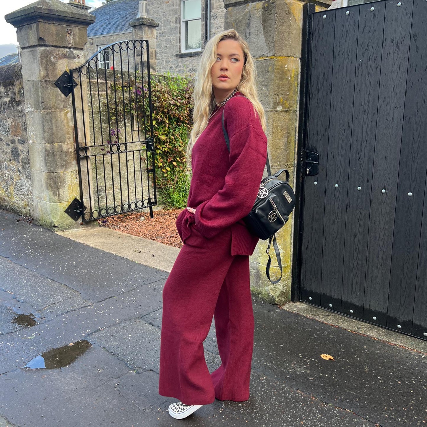 Knit Rib Wide Leg Trousers - Roast