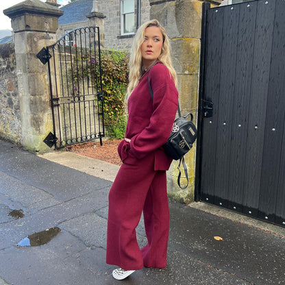 Knit Rib Wide Leg Trousers - Roast