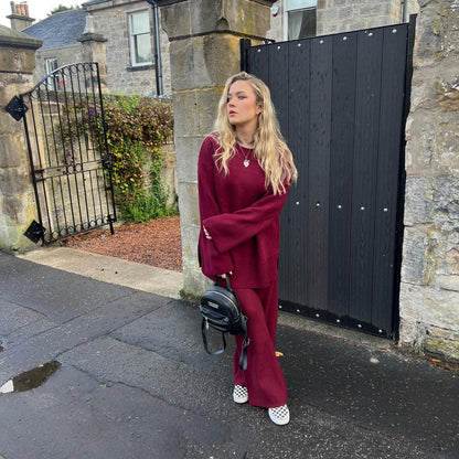 Knit Rib Wide Leg Trousers - Roast