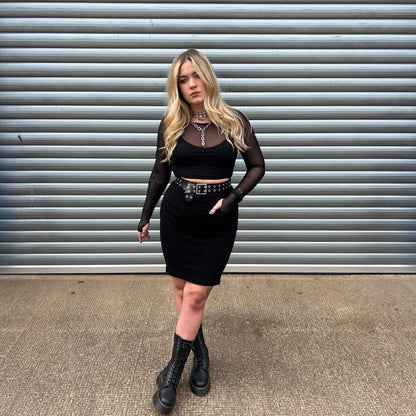 Cropped Mesh Top - Black
