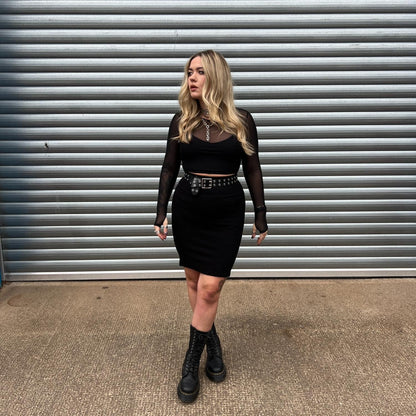 Cropped Mesh Top - Black