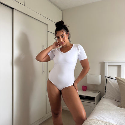 Short Sleeve Cotton Bodysuit - White