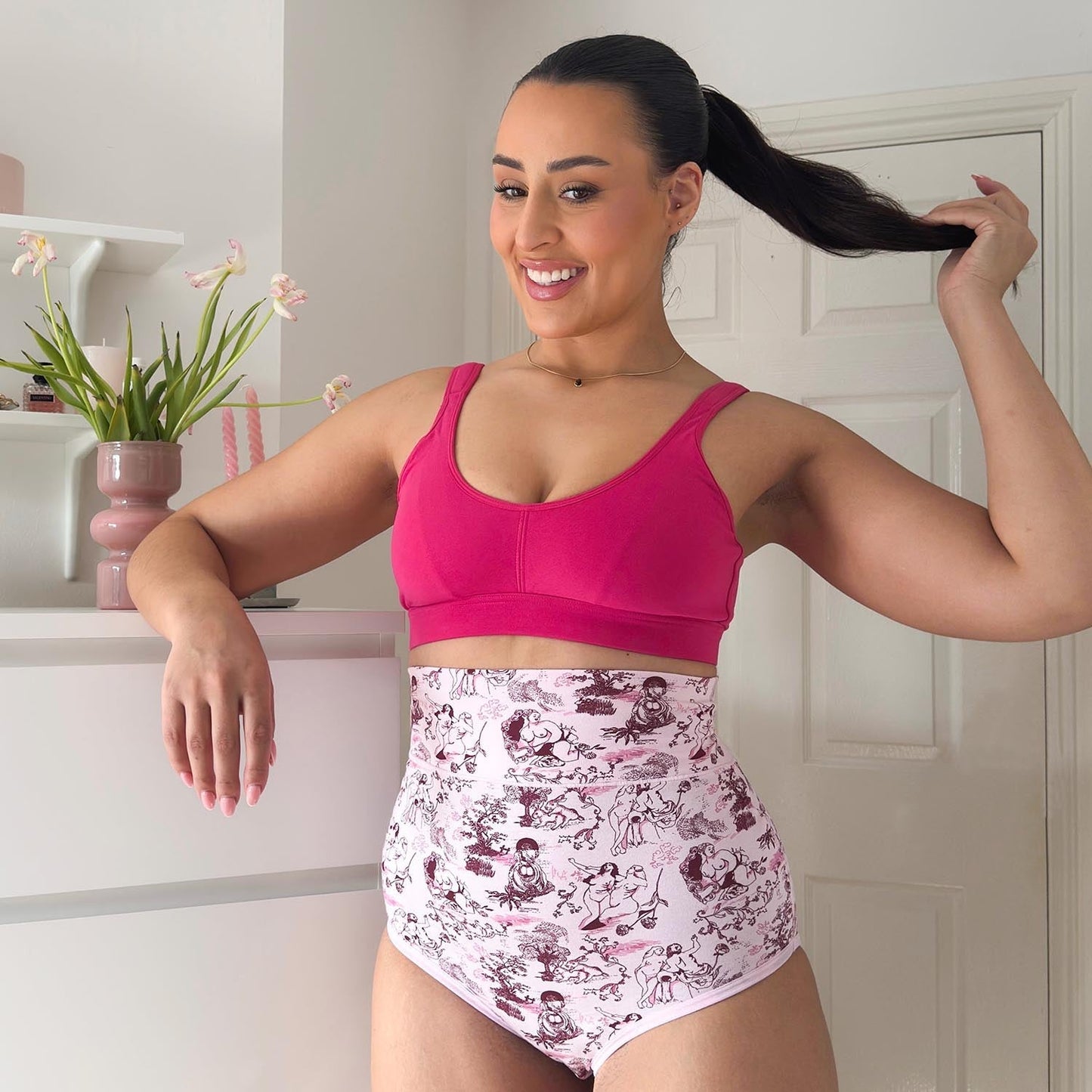 Organic Cotton Super High Waist Knickers - Passion au Jardin - L'Amour Rose