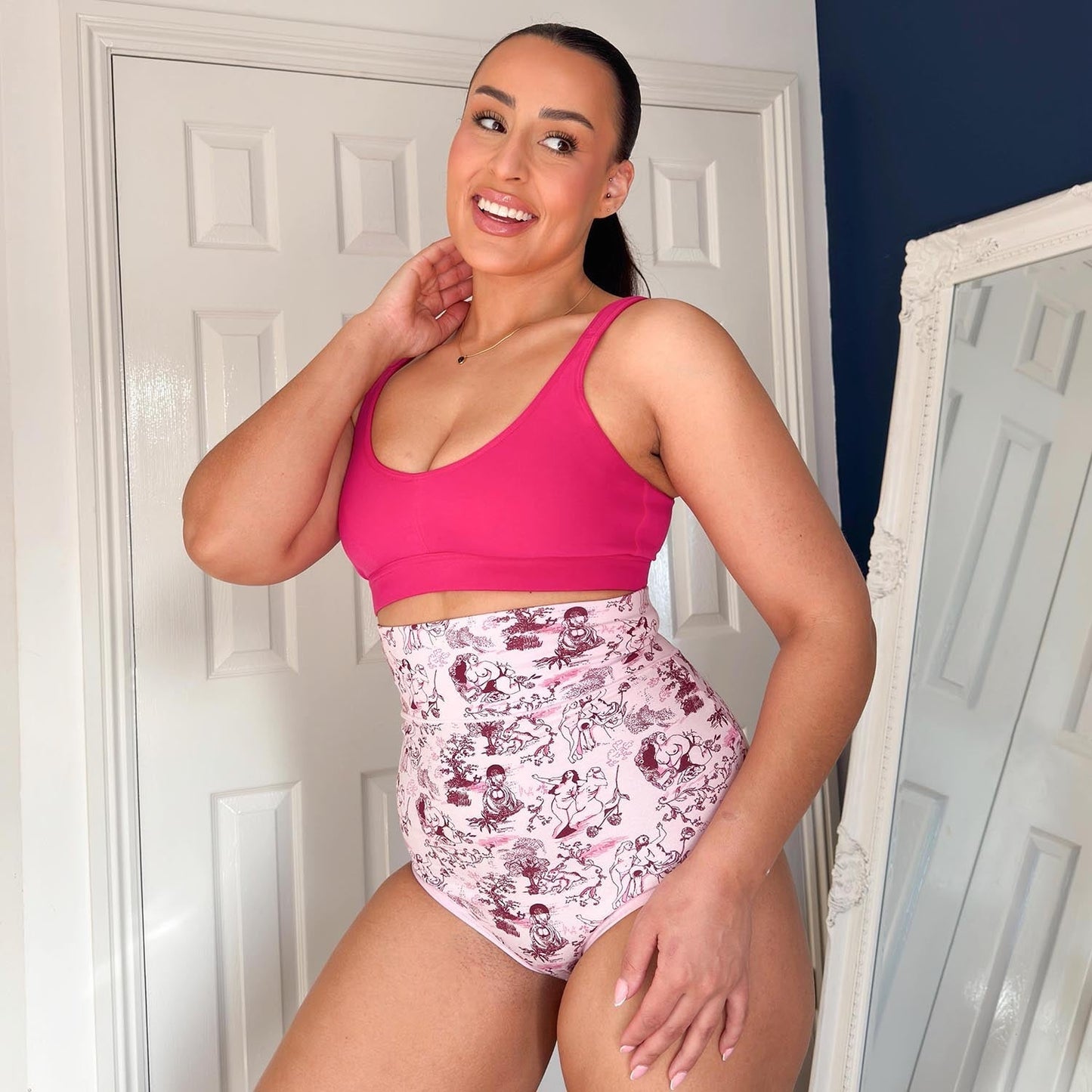 Organic Cotton Super High Waist Knickers - Passion au Jardin - L'Amour Rose