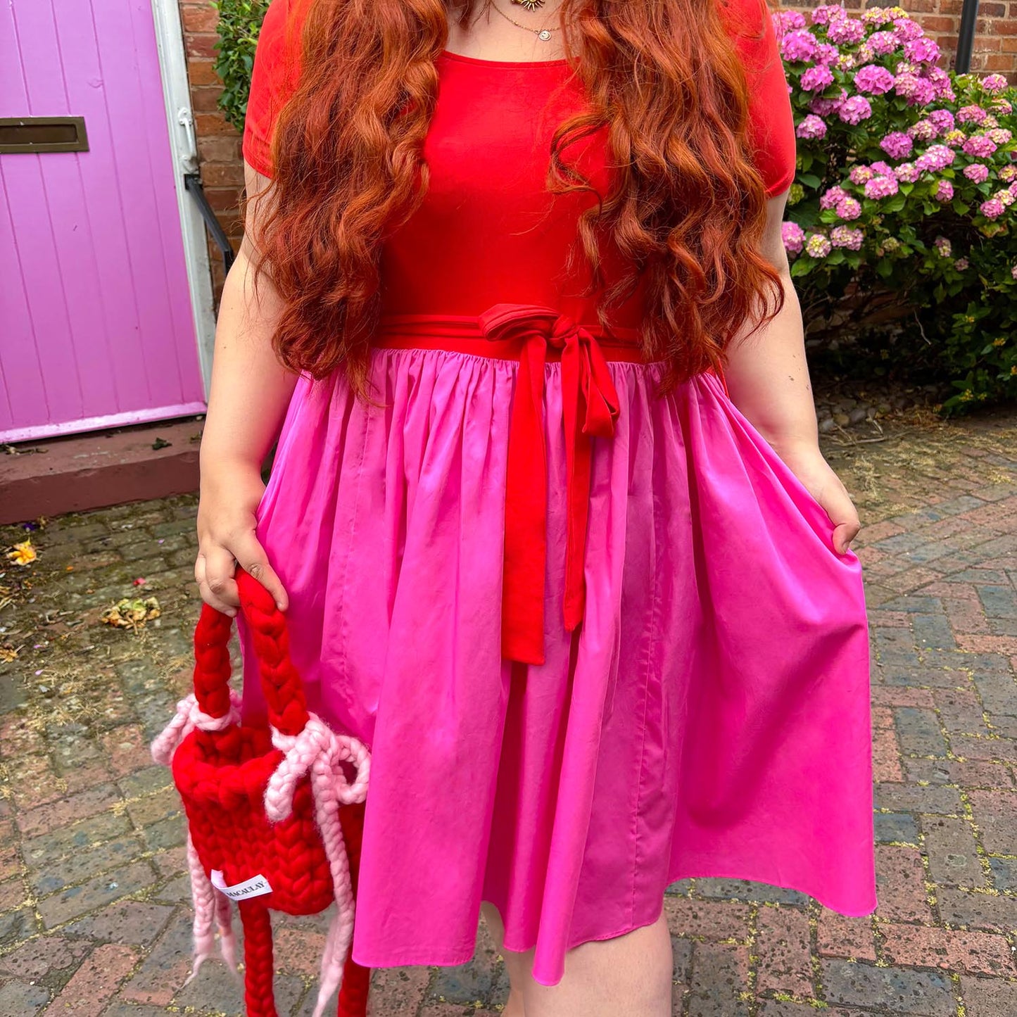 Poplin Tee Dress - Sangria/Pink Lady