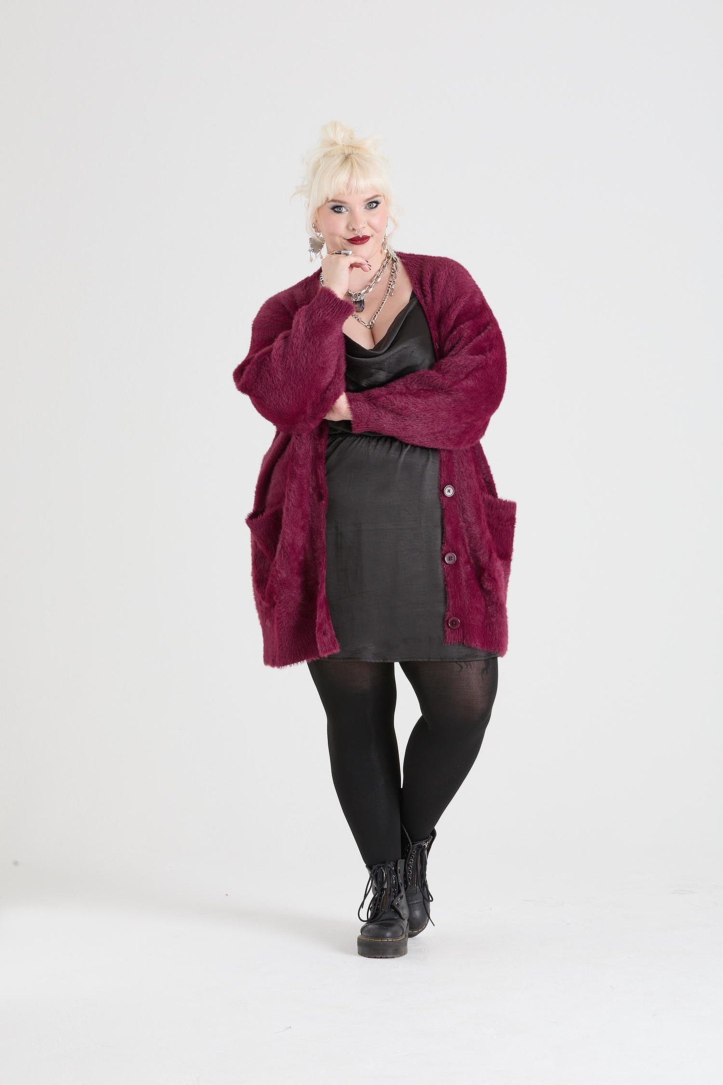 Fluffy Cardigan - Cherry