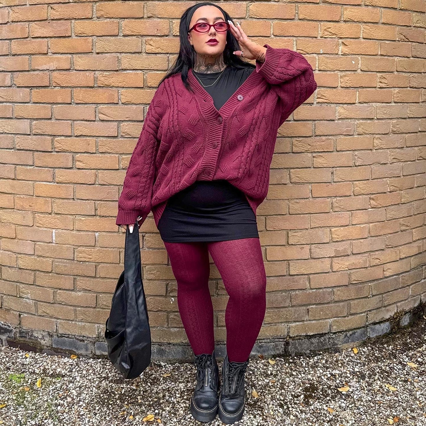 Grannies Cable Knit Wool Tights V2 - Cherry