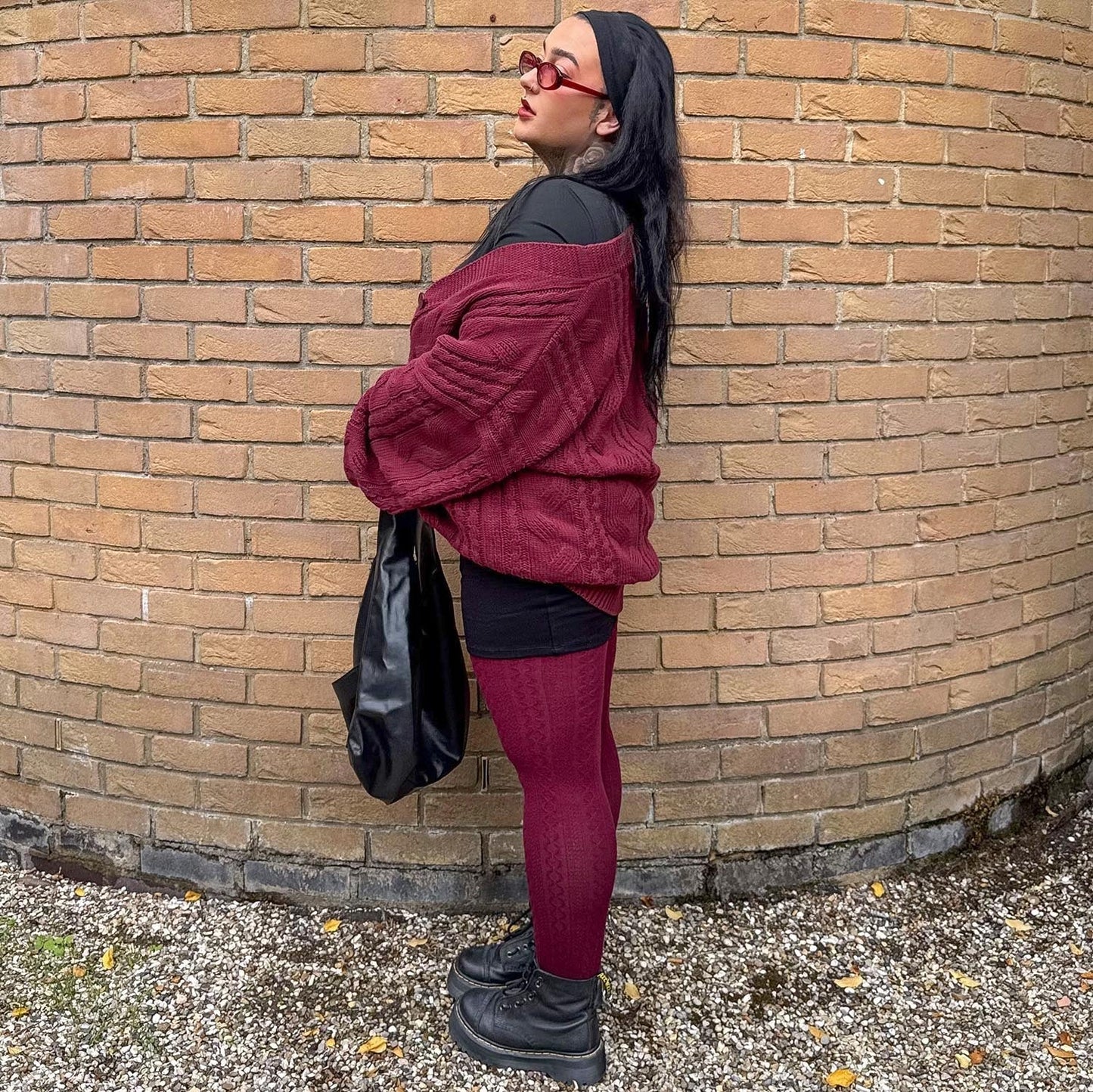 Grannies Cable Knit Wool Tights V2 - Cherry