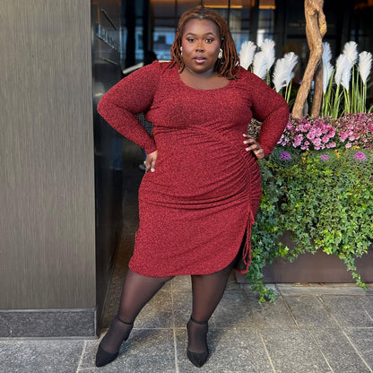 Lurex Long Sleeve Dress - Bordeaux