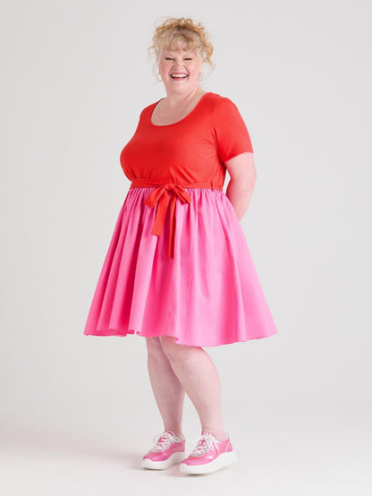 Poplin Tee Dress - Sangria/Pink Lady