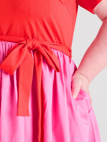 Poplin Tee Dress - Sangria/Pink Lady