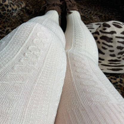 Grannies Cable Knit Wool Tights V2 - Oatmeal