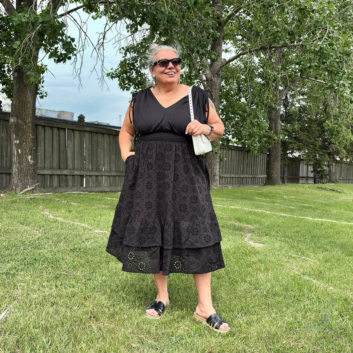 Broderie Anglaise Midi Dress - Black