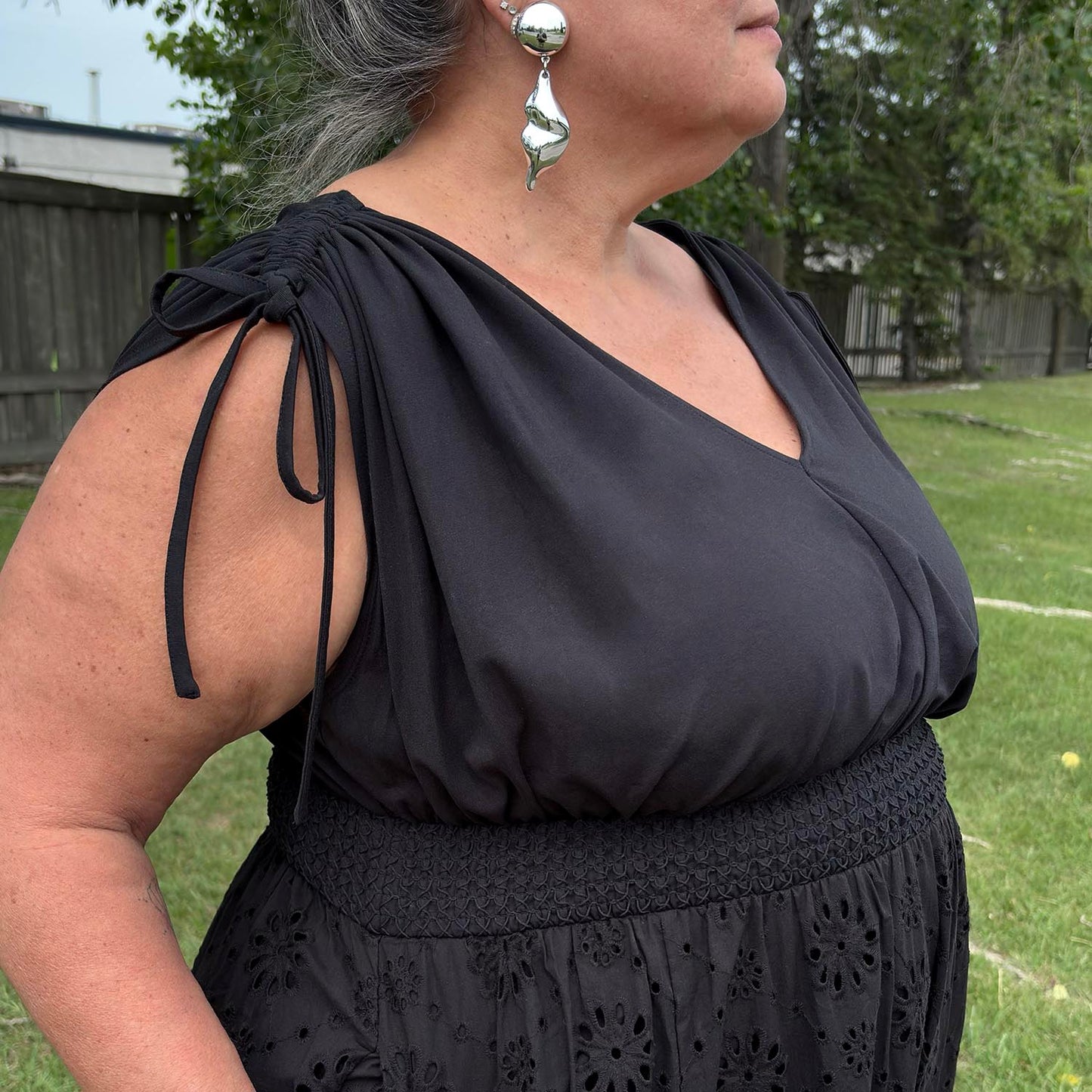 Broderie Anglaise Midi Dress - Black