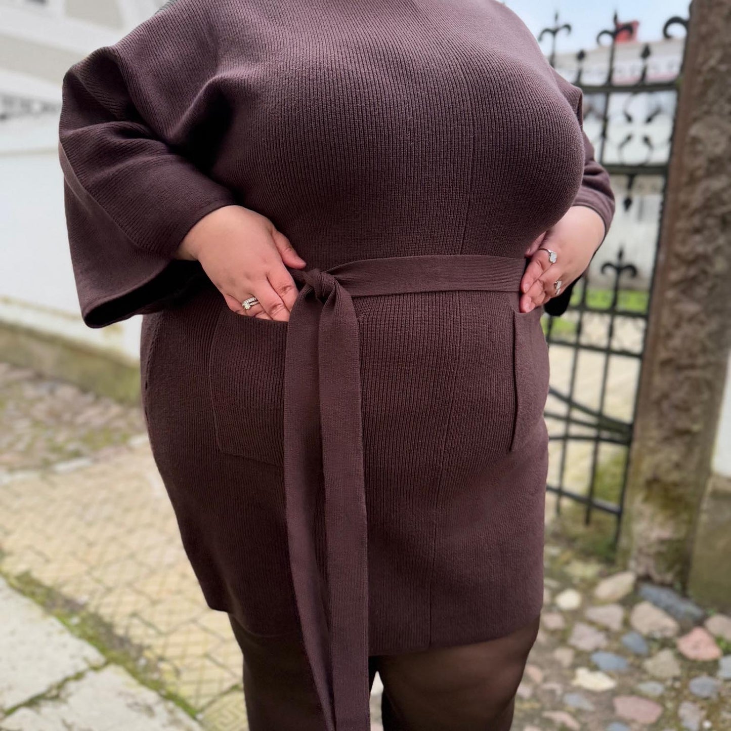 Mini Knitted Cocoon Dress - Hot Chocolate